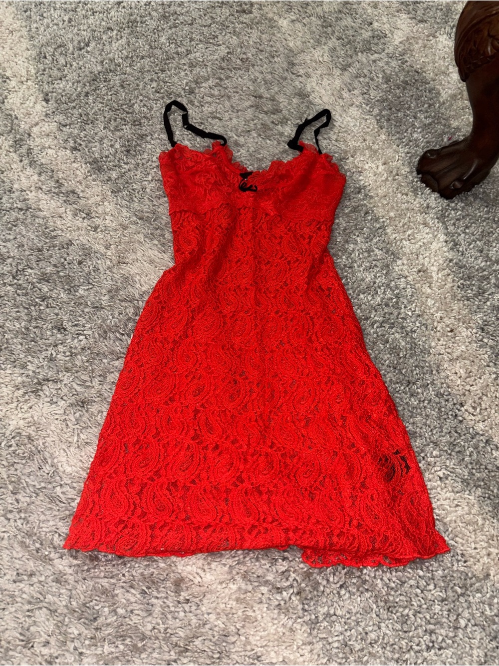 Realisation Par Red Lace Slip Dress with Black Straps